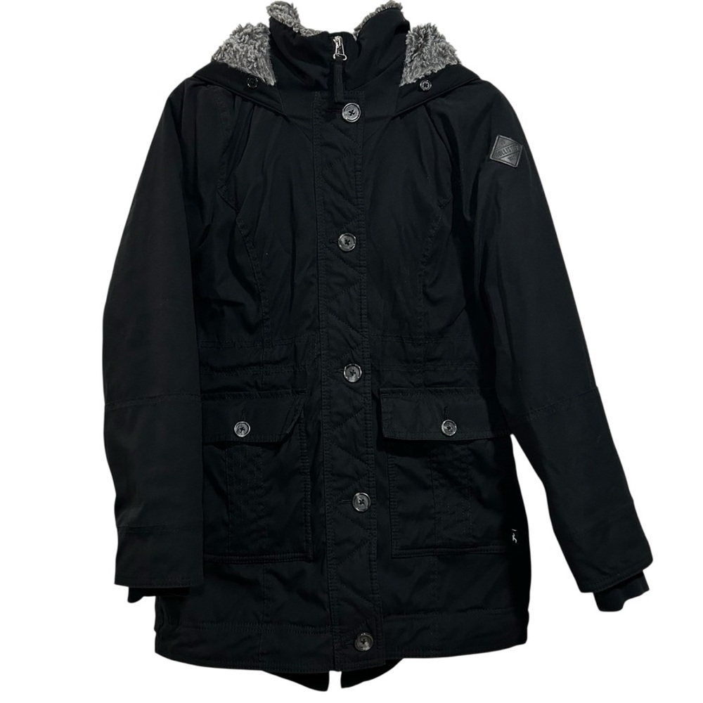 Hollister Women’s Black Faux Fur Lined Full Zip Parka Coat Size Small